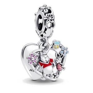Winnie the Pooh and piglet silver heart charm